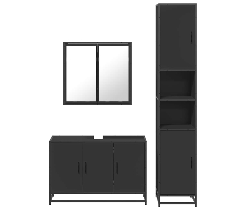 Juego de muebles de baño 3 pzas madera contrachapada negro