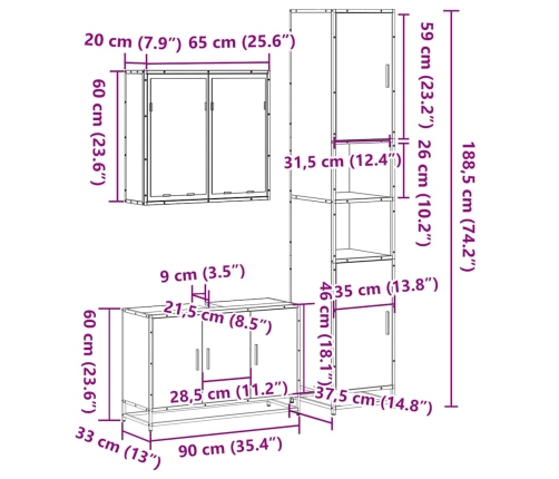 Juego de muebles de baño 3 pzas madera contrachapada negro