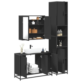 Juego de muebles de baño 3 pzas madera contrachapada negro