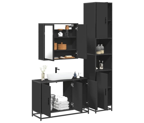 Juego de muebles de baño 3 pzas madera contrachapada negro