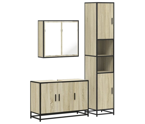 Set de muebles de baño 3 pzas madera contrachapada roble Sonoma