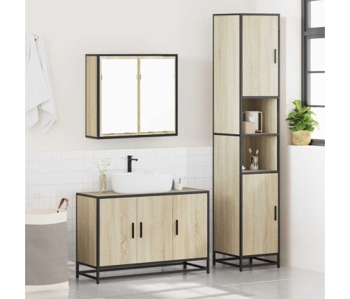 Set de muebles de baño 3 pzas madera contrachapada roble Sonoma