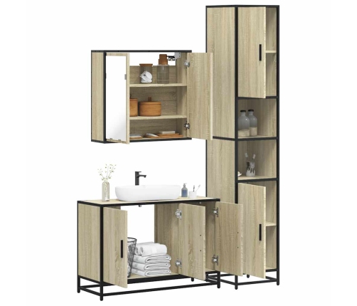 Set de muebles de baño 3 pzas madera contrachapada roble Sonoma