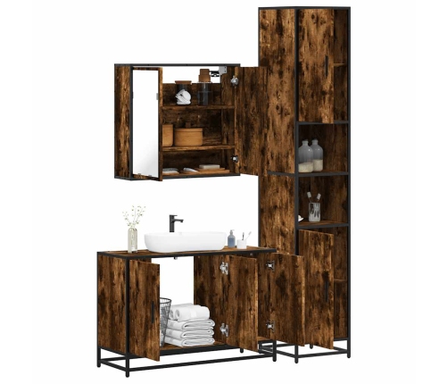 Set de muebles baño 3 pzas madera contrachapada roble ahumado