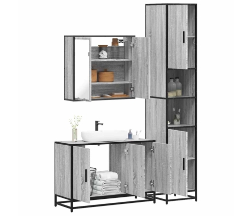 Set de muebles de baño 3 pzas madera contrachapada gris sonoma