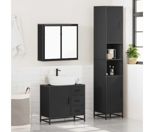 Juego de muebles de baño 3 pzas madera contrachapada negro