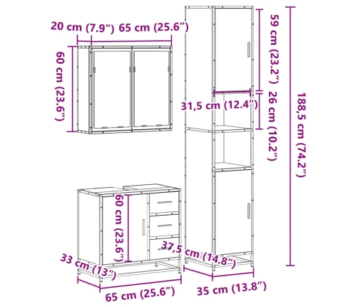 Juego de muebles de baño 3 pzas madera contrachapada negro