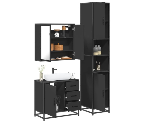 Juego de muebles de baño 3 pzas madera contrachapada negro