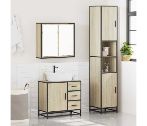 Set de muebles de baño 3 pzas madera contrachapada roble Sonoma