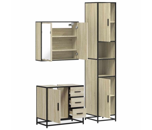 Set de muebles de baño 3 pzas madera contrachapada roble Sonoma