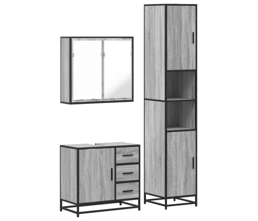 Set de muebles de baño 3 pzas madera contrachapada gris sonoma