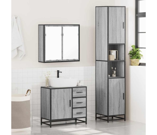 Set de muebles de baño 3 pzas madera contrachapada gris sonoma