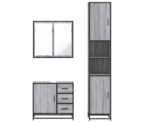 Set de muebles de baño 3 pzas madera contrachapada gris sonoma