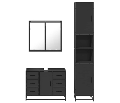 Juego de muebles de baño 3 pzas madera contrachapada negro