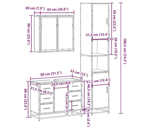 Juego de muebles de baño 3 pzas madera contrachapada negro