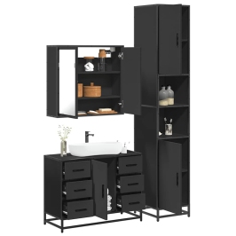 Juego de muebles de baño 3 pzas madera contrachapada negro