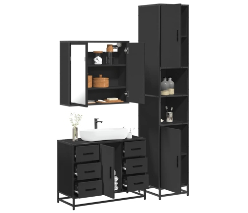 Juego de muebles de baño 3 pzas madera contrachapada negro