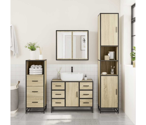 Set de muebles de baño 3 pzas madera contrachapada roble Sonoma