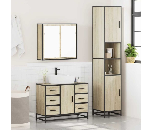 Set de muebles de baño 3 pzas madera contrachapada roble Sonoma