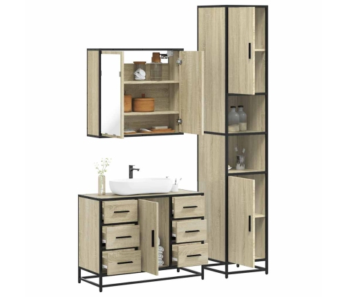 Set de muebles de baño 3 pzas madera contrachapada roble Sonoma