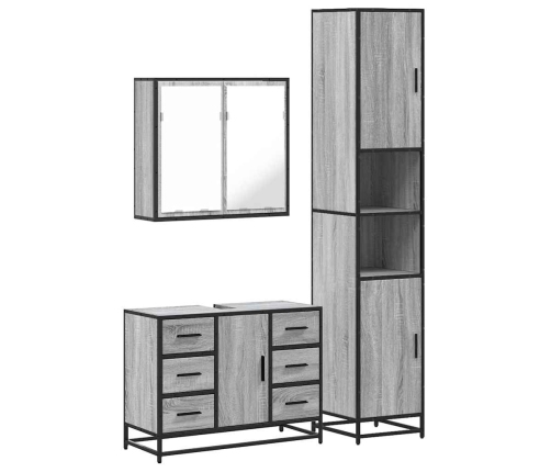 Set de muebles de baño 3 pzas madera contrachapada gris sonoma