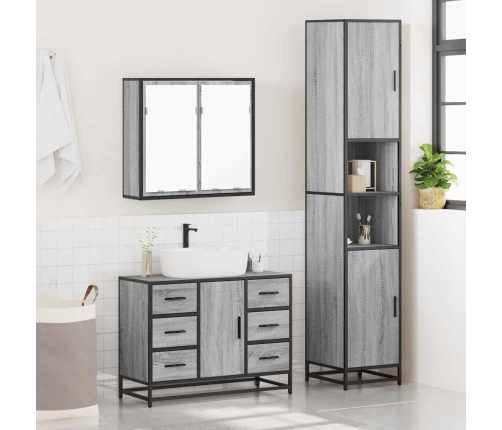 Set de muebles de baño 3 pzas madera contrachapada gris sonoma