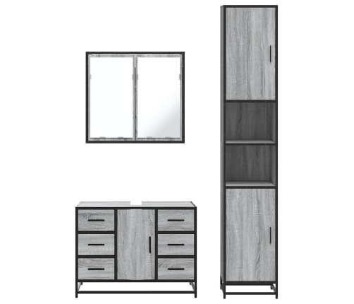 Set de muebles de baño 3 pzas madera contrachapada gris sonoma