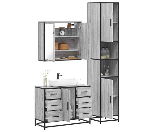 Set de muebles de baño 3 pzas madera contrachapada gris sonoma