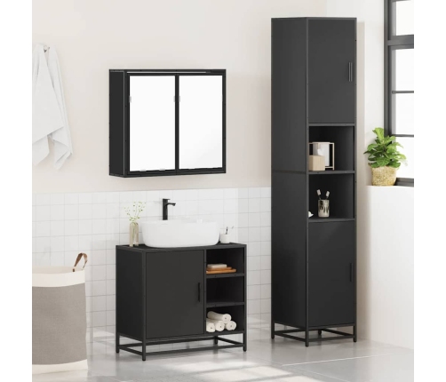 Juego de muebles de baño 3 pzas madera contrachapada negro