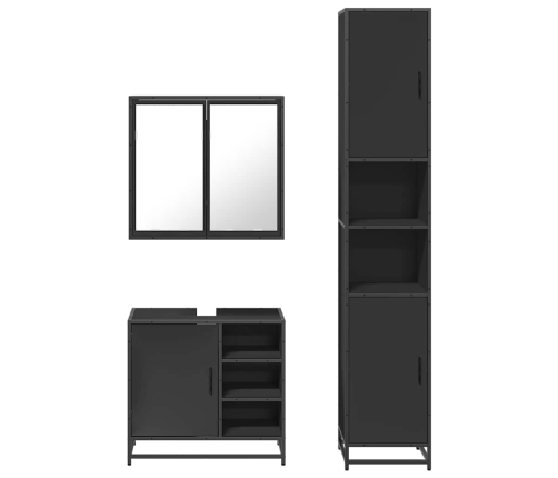 Juego de muebles de baño 3 pzas madera contrachapada negro