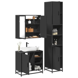 Juego de muebles de baño 3 pzas madera contrachapada negro