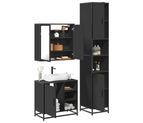 Juego de muebles de baño 3 pzas madera contrachapada negro