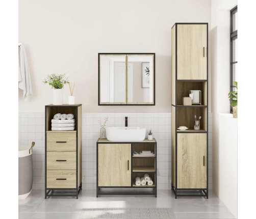 Set de muebles de baño 3 pzas madera contrachapada roble Sonoma