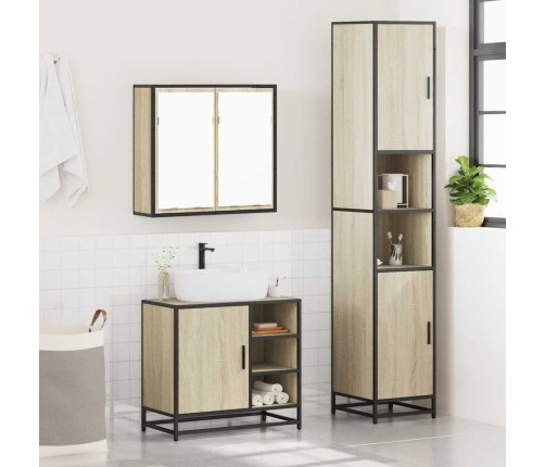 Set de muebles de baño 3 pzas madera contrachapada roble Sonoma