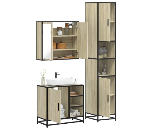 Set de muebles de baño 3 pzas madera contrachapada roble Sonoma