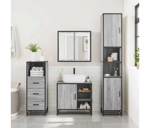 Set de muebles de baño 3 pzas madera contrachapada gris sonoma