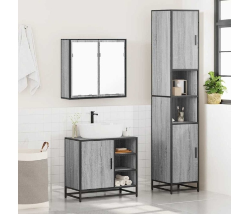 Set de muebles de baño 3 pzas madera contrachapada gris sonoma