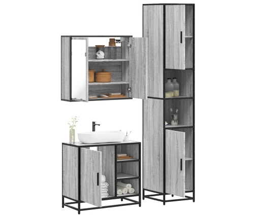 Set de muebles de baño 3 pzas madera contrachapada gris sonoma