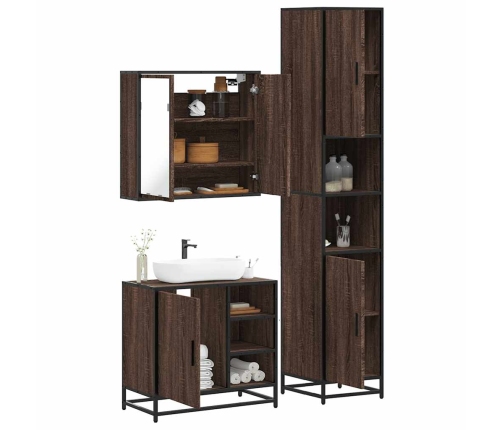 Set de muebles baño 3 pzas madera contrachapada roble marrón