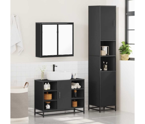 Juego de muebles de baño 3 pzas madera contrachapada negro