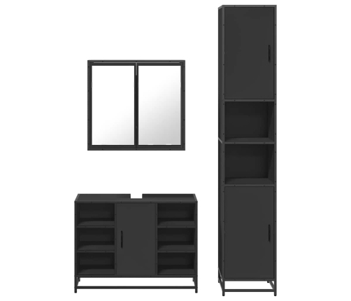 Juego de muebles de baño 3 pzas madera contrachapada negro