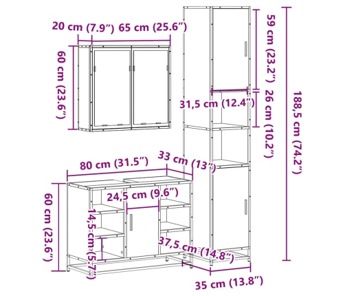 Juego de muebles de baño 3 pzas madera contrachapada negro