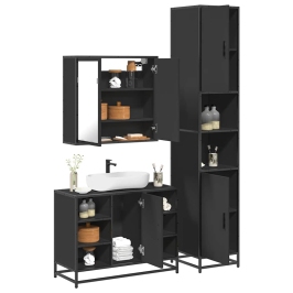 Juego de muebles de baño 3 pzas madera contrachapada negro