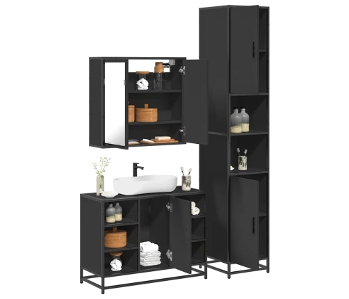 Juego de muebles de baño 3 pzas madera contrachapada negro