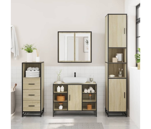 Set de muebles de baño 3 pzas madera contrachapada roble Sonoma