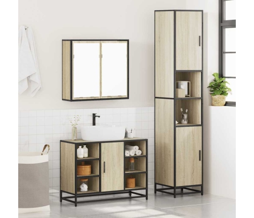 Set de muebles de baño 3 pzas madera contrachapada roble Sonoma