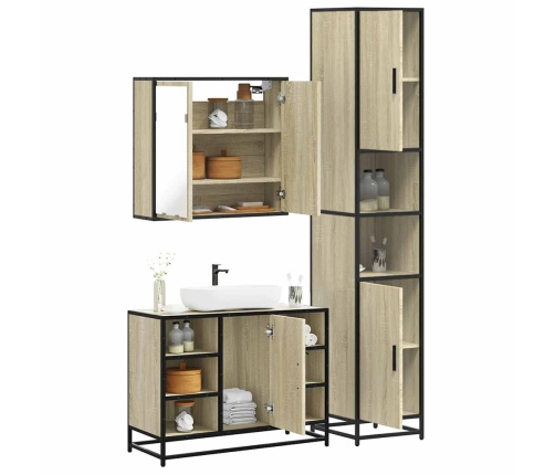 Set de muebles de baño 3 pzas madera contrachapada roble Sonoma