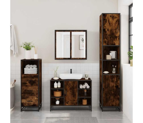 Set de muebles baño 3 pzas madera contrachapada roble ahumado