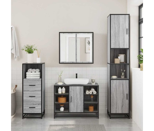 Set de muebles de baño 3 pzas madera contrachapada gris sonoma