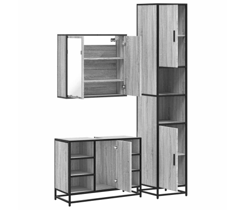 Set de muebles de baño 3 pzas madera contrachapada gris sonoma